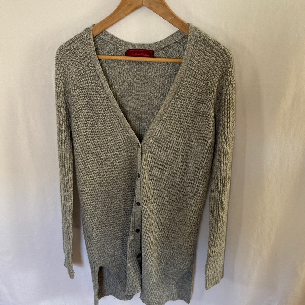 Left on Houston Women’s Ribbed Button-Front Sweater Cardigan - Light grey